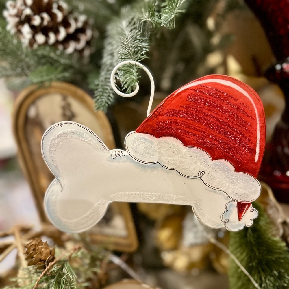 Festive Red and White Santa Hat Bone Ornament